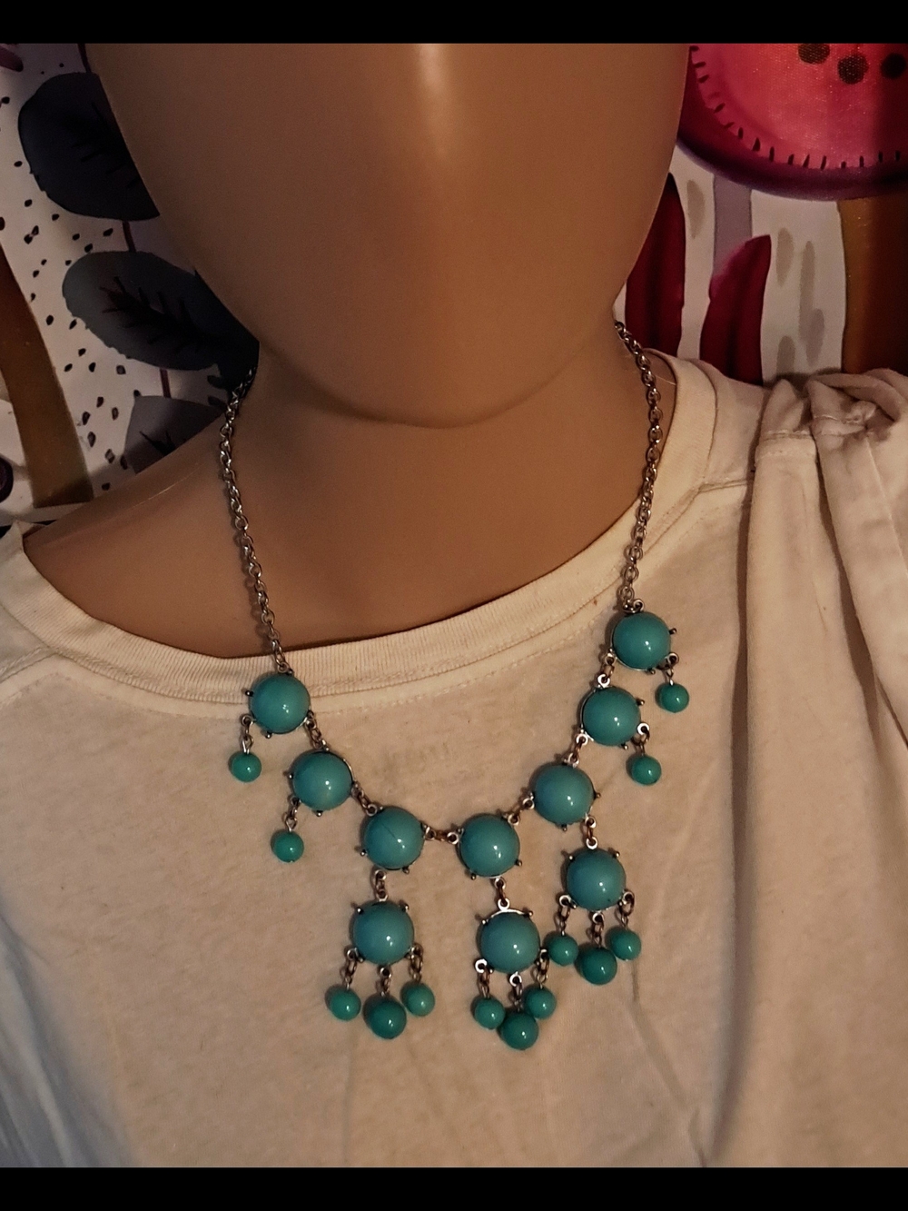J. Crew Turquoise Bib Necklace with Silver-Tone Chain